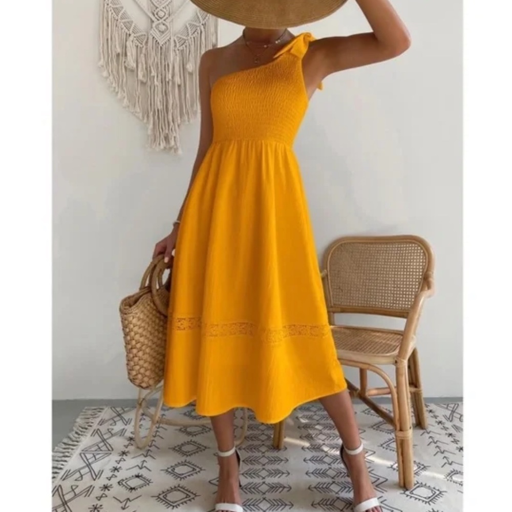 Boho One Shoulder Lace Minimalist Dress - Picture 1 of 14